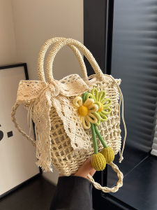 Handwoven Summer Fashion Straw Crossbody Bag Womens Beach Vacation Small Popular Casual Style Soft Handle Square Bag