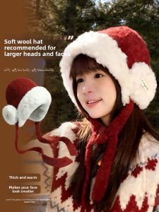 Cgediao | New Red Velvet Thickening Ear Warmth Large Head Circumference Winter Hat