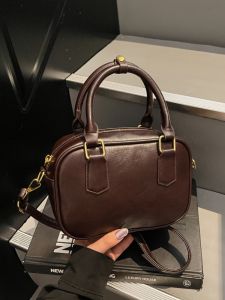 Fashionable Bowling Bag Womens Shoulder Crossbody Handbag Retro Small Ensemble Soft Handle Korean Style Polyester Lining