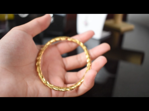 Textured Gold Bangle with Diagonal Leaf Pattern