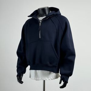 American Style Half Zipper Hoodie Men Spring Autumn Deconstructed Jacket Cleanfit Heavyweight Hardwearing Hooded Jacket