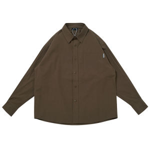 Spring Autumn Loose Fit Long Sleeve Mens Shirt Pure Color Layering Casual Workwear Versatile Outerwear Trendy Brand