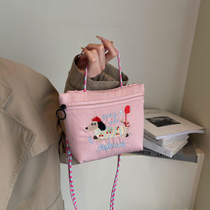 Embroidered dog handbag made of nylon for women Japanese-style casual bag for commuting and going out versatile single shoulde