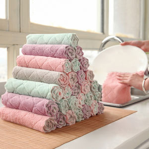 L&T 88 【READY STOCK】Kitchen Dish Towel Rag Non-stick Oil Double-layer Dish Washing Cloth Kitchen Cleaning Wipes
