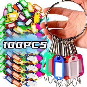 100Pcs Assorted Color Plastic Coded Key Tags Multicolor Plastic Keychain ID Label Tag Hotel Luggage Number Classification Card Key Rings Keychain