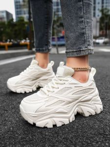 Womens Dad Shoes Summer Thick Bottom Sports Shoes Heightening 8cm Celebrity Endorsed round Toe High Heel Korean Style