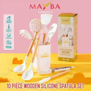 Spatula Set Aesthetic Silicone Mayba 10pcs sutil Dapur silicon|sendok masak silikon white FDA HIGH QUALITY