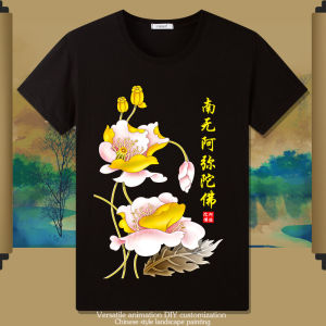 Lotus Nanwu Amitabha Mens New Arrival Summer Clothing T-shirt Chinese Fad Couples Summer Wear Pure Cotton T-Shirt Men Fashion Brands
