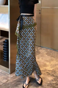 MANMI | Design Unique Retro Print High Waist Slim Aesthetic Skirt Long