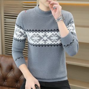 HENGYUANXIANG | Hengyuanxiang Mens Thickened Warm Knitted Sweater Round Neck Mink Velvet Winter Fashion Casual Loose Fit Long Sleeve Top