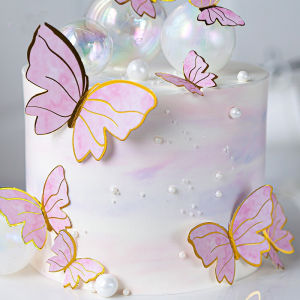 10Pcs Happy Birthday Cake Top Decorated with Hand-painted Butterflies for Wedding Birthday Party Baby Gifts