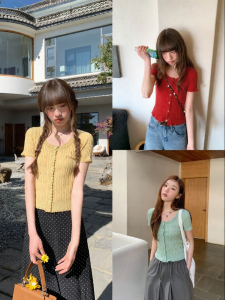 NIHAOKANONG | Áo Thun Knit Cổ Tròn Có Chất Liệu