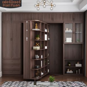 HANYUAN | Space-saving Rotatable Bookshelf Wall Bed Combination