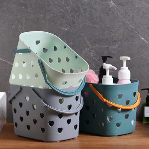 Portable Shower Caddy Tote Heart Shaped Hollow Plastic Storage Basket with Handle Box Organizer Bin for Bathroom Pantry Kitchen