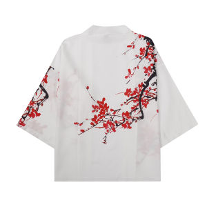Áo Khoác Kimono Nam In Hoa Anh Đào Phối Màu Tay Lửng 3/4 Có Khuy Cài Trước Mặc Đi Biển Mùa Hè Phong Cách Đường Phố Chất Liệu Polyester