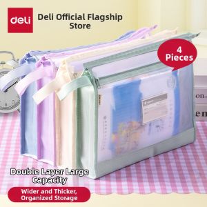deli | Double-layer Transparent Large Capacity Zipper Document Bag