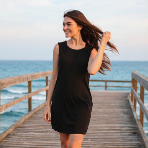 Slimming Round Neck Sleeveless Plain Dress