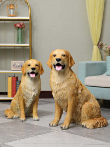Living Room Decorative Resin Dog Sculpture Realistic Golden Retriever TV Console Decoration Creative Home Animal Model Craft