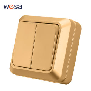 Golden Rocker Switch Wall Mounted EU Standard Spray Plastic Button Light Switch 2 Gang 1 Way On/Off Flame Retardant Classic Way