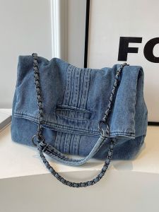 Túi Tote Da Dệt Denim Cạp Cao Túi Đeo Chéo Đi Làm Thường Ngày Túi Xách Dung Tích Lớn Túi Đeo Vai Dây Dây Đeo Dây Rộng Cho Nữ