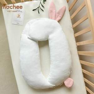 Gối Chữ U Gối Chặn Bông Hình Thỏ Đa Năng Mochee Chất Vải Mềm Mịn