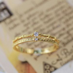 Peach Town Agete Japanese Style Style Accessible Luxury Gold Plated 14K Minimalist Daily Double Sheng Double Arms Niche Style Ring for Women