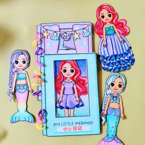 New DIY Little Mermaid House Paper Doll Dress-Up Quiet Book Childrens Toy Handmade Creative Folding And Cutting Paper Book