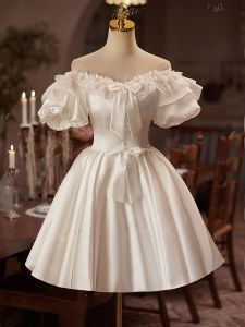 ผ้าไหม ผ้าซาติน งานแต่งงานแสงหมั้นวินเทจ เดรส วันเกิดเจ้าหญิงไหล่เดียว สวย ชุดราตรี สไตล์เกาหลี โพลีเอสเตอร์ ไฟเบอร์