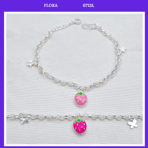 FLORA 0715L - Lắc tay bạc ta hình quả dâu tây màu hồng dành cho bé gái