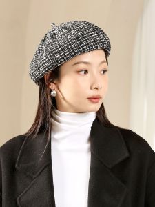 Sidanka 2025 New Style Womens Beret Hat Korean Japanese Painters Cap Woolen Streetwear Octagonal Hat Casual Stripe Pattern