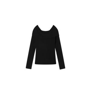 Red One-Shoulder Knitted Sweater Womens Christmas New Years Inner Wear Base Layer Shoulder Bared Sweater Sweet Style Slim Fit