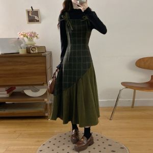 RELNLEX | Đầm Voan Patchwork Lông Cừu Phong Cách Pháp Cổ Điển