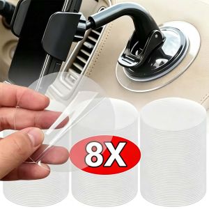 8Pcs 80mm Round Car Dashboard Suction Cup Sticker Universal Transparent Silicone Non-Slip Pad Sticky Phone Holder Mat Reusable Adhesive Pad