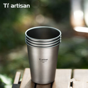 Tiartisan 2pcs PURE TITANIUM 320ml ถ้วยเบียร์กลางแจ้ง Camping Ultralight แก้วกาแฟเดินทางปิคนิคแบบพกพาถ้วยน้ําทนทาน