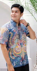 Baju Kemeja Batik Pria Dewasa Mewah 2025 Terbaru Lengan Pendek Katun Premium Reguler Fit Motif Burung Hong Biru