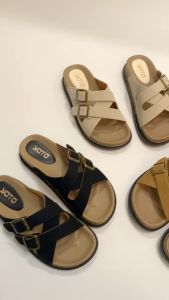 YOTO Sandals For Women Casual PU Leather With Two Cross Tie Straps Korean Style Flat Slippers.