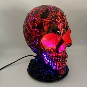Spooky Resin Skull Light for Halloween Ghost Festival Themed Decor Lamp Weather‑Resistant Ornamental Craft for Yard Garden &