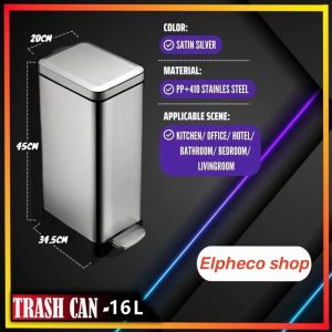Manzan Step Pedal Trash Can 16L Rectangle Stainless Steel Trash Tin