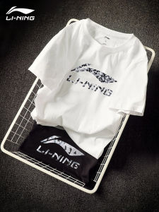 Li-Ning Mens Short Sleeve T-Shirt Pure Cotton Sportswear Casual Running Top Couples Shirt Breathable Moisture-Wicking UV Protection