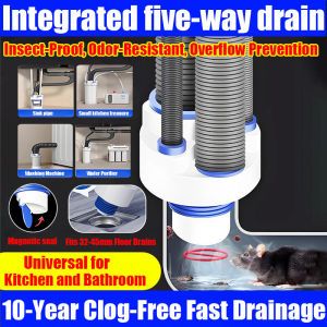 Penutup Longkang Lantai Mesin Basuh No blockage for 10 years Washing Machine Floor Drain Cover 5in1 Special Connectors Drains Pipe Sewer Drain Smell Blocker DeodorizingFilterOverflow-Proof Water Kitchen Sink and Pipe Seal Plug 洗衣机排水接头下水道防臭盖