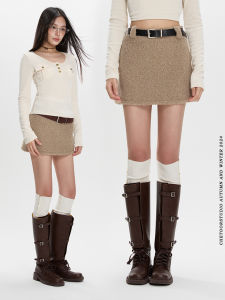 Black Woolen A-Line Mini Skirt Womens Autumn Winter Thick High Waist Slim Fit Short Skirt Trendy Commute Style Knitted Dress