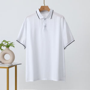 เสื้อโปโลคอปกแขนสั้นผ้าไหมฝ้ายหลวมๆ สำหรับผู้ชาย ฤดูร้อน 2025 เสื้อยืดคอปกแขนสั้นผ้าฝ้ายผสมโพลีเอสเตอร์ ทรงหลวม ทรงหลวม