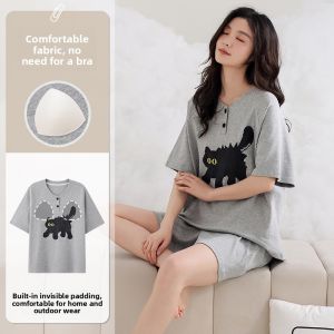 Miiow | Pure Cotton Summer Thin Short Sleeve Sleepwear Set For Women Home Leisure Comfortable Breathable MiiOW Cat Person Pyjamas
