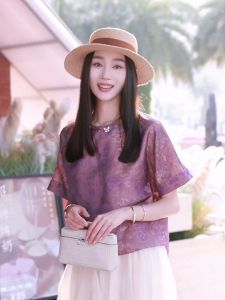 New Chinese Style Purple High-End Song Jin Womens Short Sleeve T-Shirt Summer Fashion Sensation Small Size Ladies Top