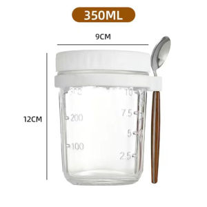 Hộp Đựng Yến Mạch Qua Đêm Kín Khí 350ML Có Nắp Và Thìa Hộp Đựng Thức Ăn Bằng Thủy Tinh Di Động Hộp Đựng Salad Trái Cây Thân Thiện Với Môi Trường Hình Tròn