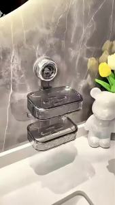 Q Soap Holder Suction Cup Wall Hanging Bathroom Organizer Soap Box Soap Organizer Double Layer Soap Holder