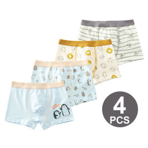 4Pcs Boys Cotton Boxer Shorts Kids Underwear Cute Animal Cartoon Children Underpants for 3-14 Years Old