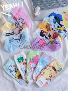 ถุงเท้าลำลองผู้หญิงผ้าฝ้ายแท้ลายการ์ตูนฤดูร้อน 2025 ถุงเท้าสั้นแบบสวมข้อสั้นสำหรับฤดูร้อน ถุงเท้าผ้าฝ้ายแท้สำหรับผู้หญิง