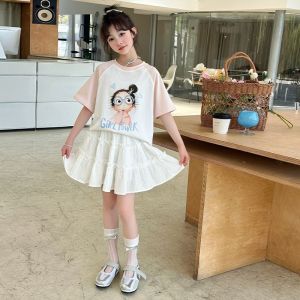 Pure Cotton Short Sleeve T-Shirt Casual Princess Style Summer Clothes for Girls mid to Large Children Fashionable Korean Version