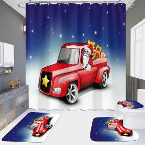 Waterproof Punch-free Christmas Style Bathroom Curtain Set 4 Pieces